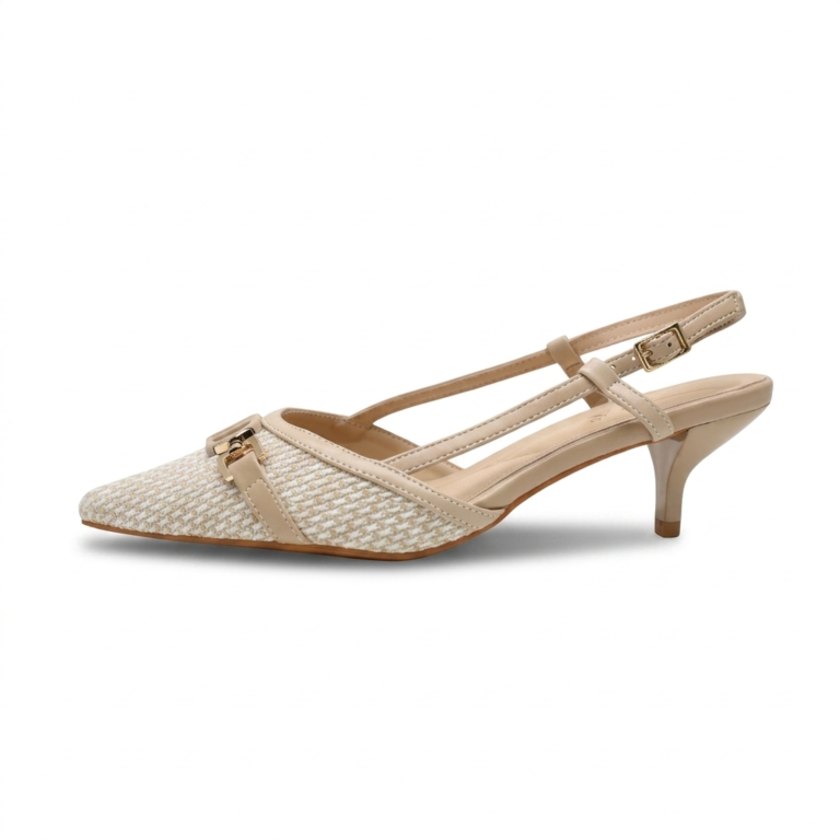 Escarpins Slingback Femme Pied-de-Poule à Petit Talon Chic