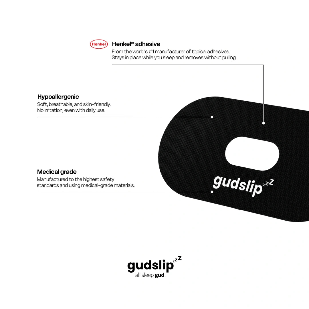 لاصقات الفم للنوم GUDSLIP بفتحة مركزية لدعم التنفس الأنفي – 30 قطعة