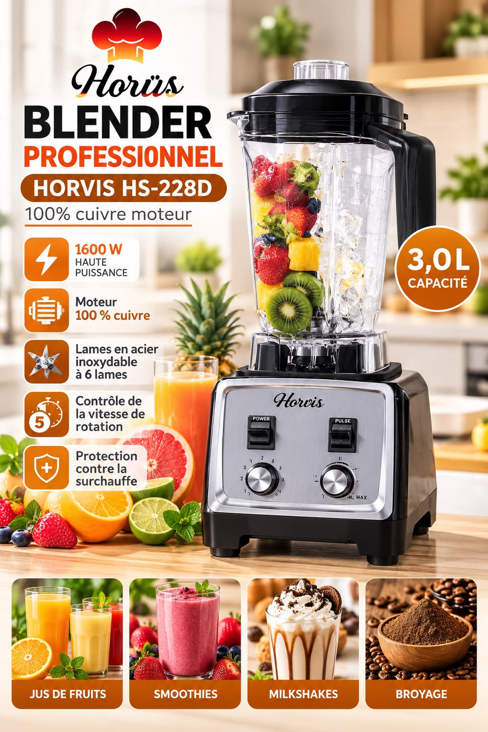MIXEUR A JUS HORUS HS-228D 3L