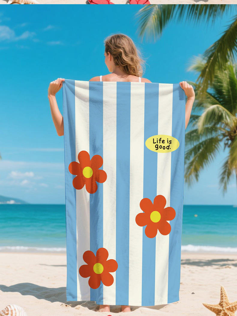 Serviette plage microfibre anti-sable motif tropical