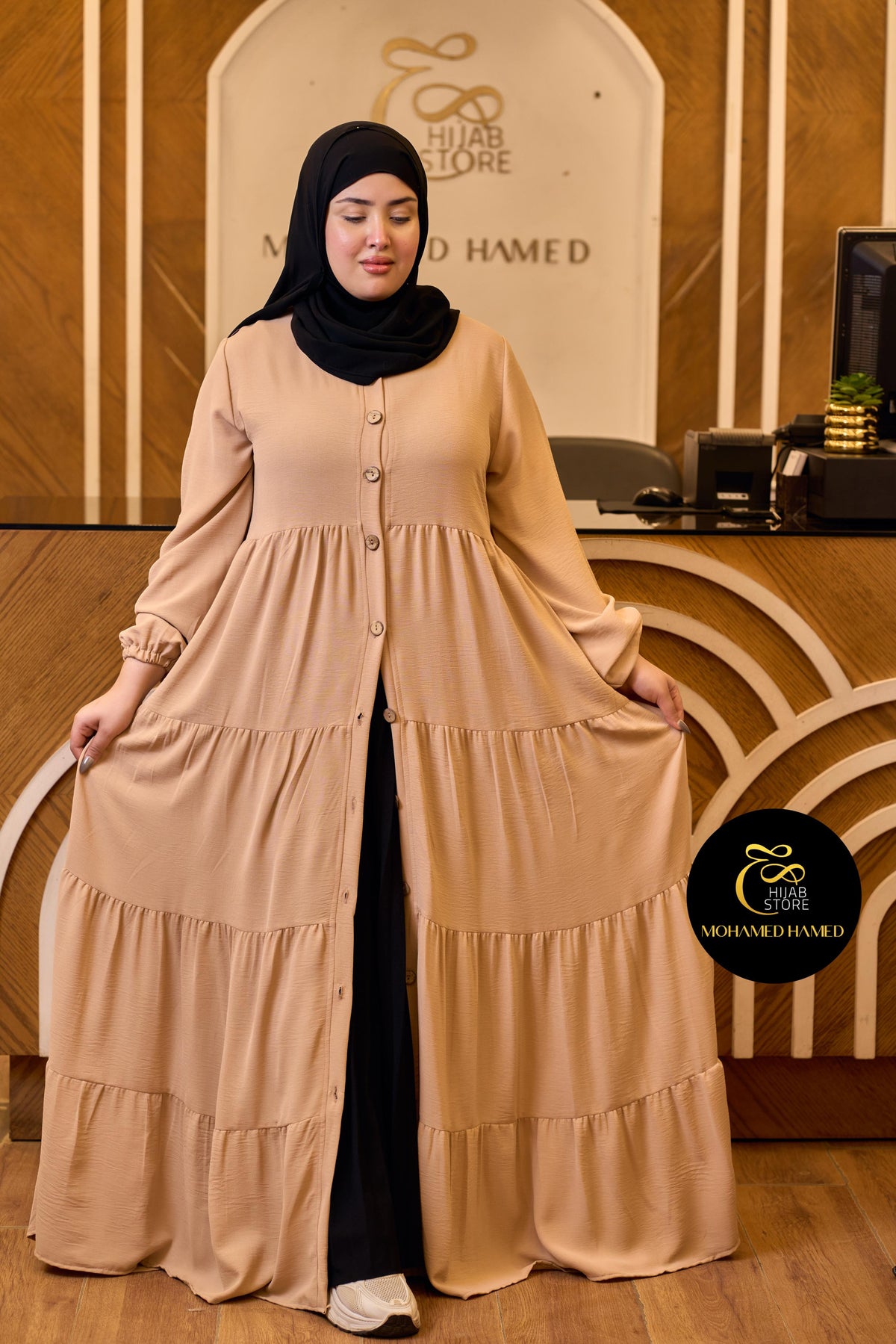 فستان طويل بأزرار أمامية من قماش CY التركي