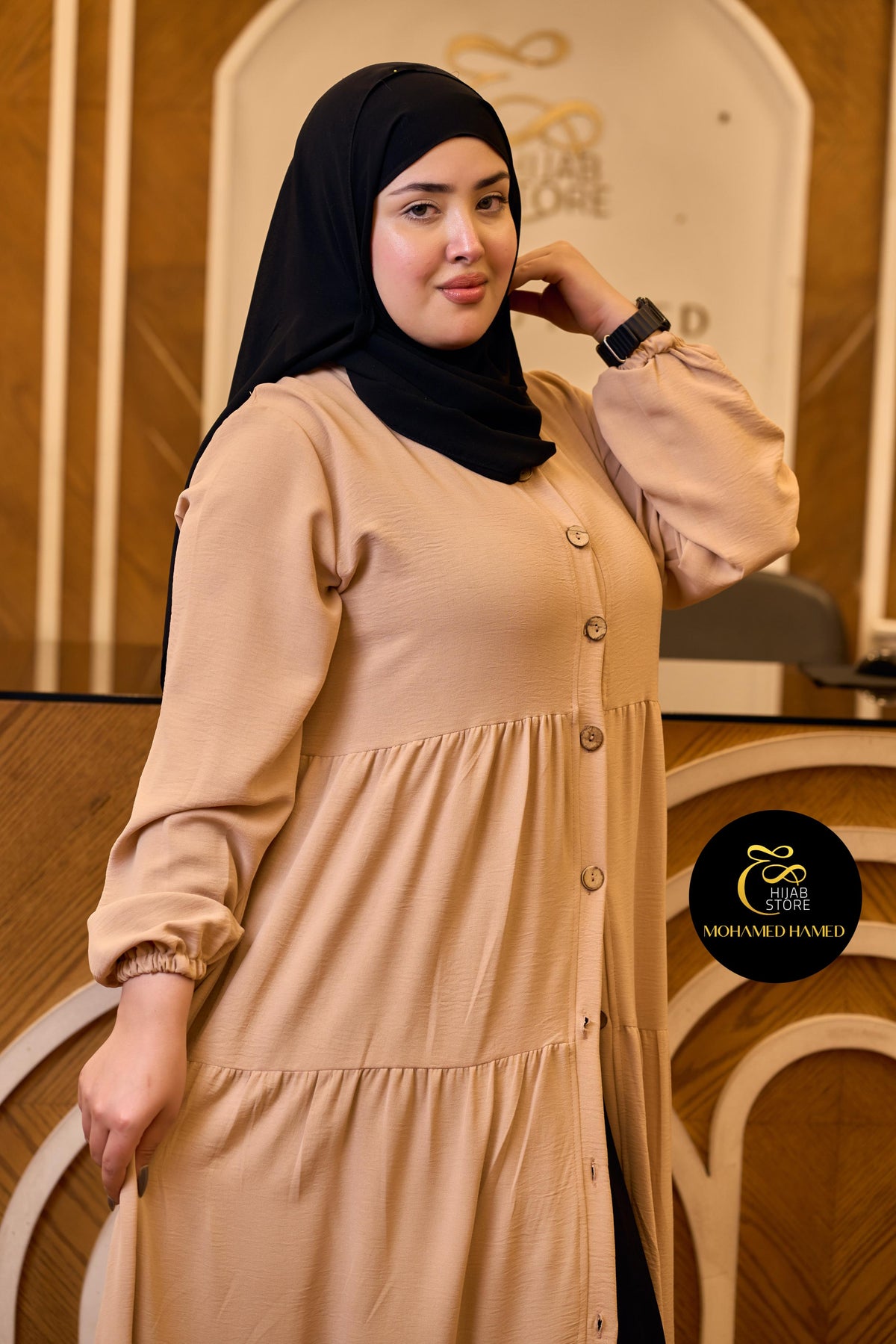 فستان طويل بأزرار أمامية من قماش CY التركي