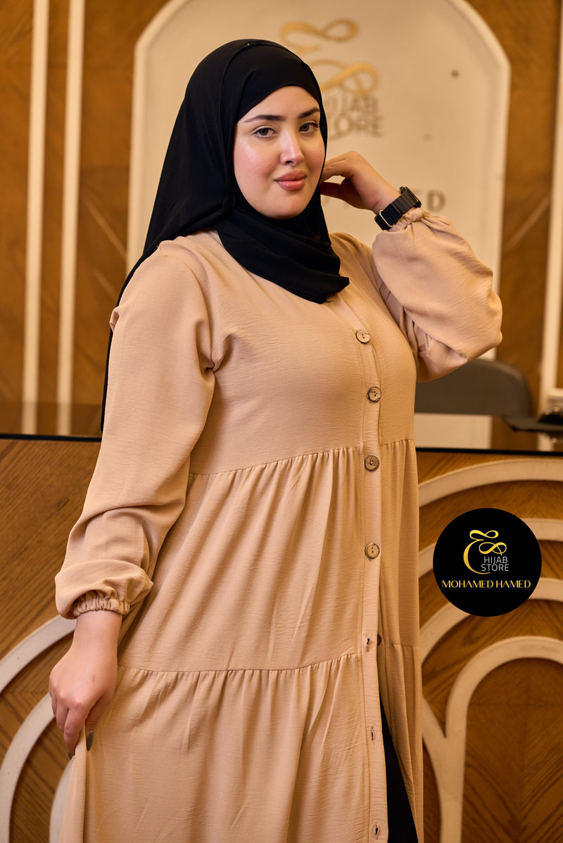 فستان طويل بأزرار أمامية من قماش CY التركي