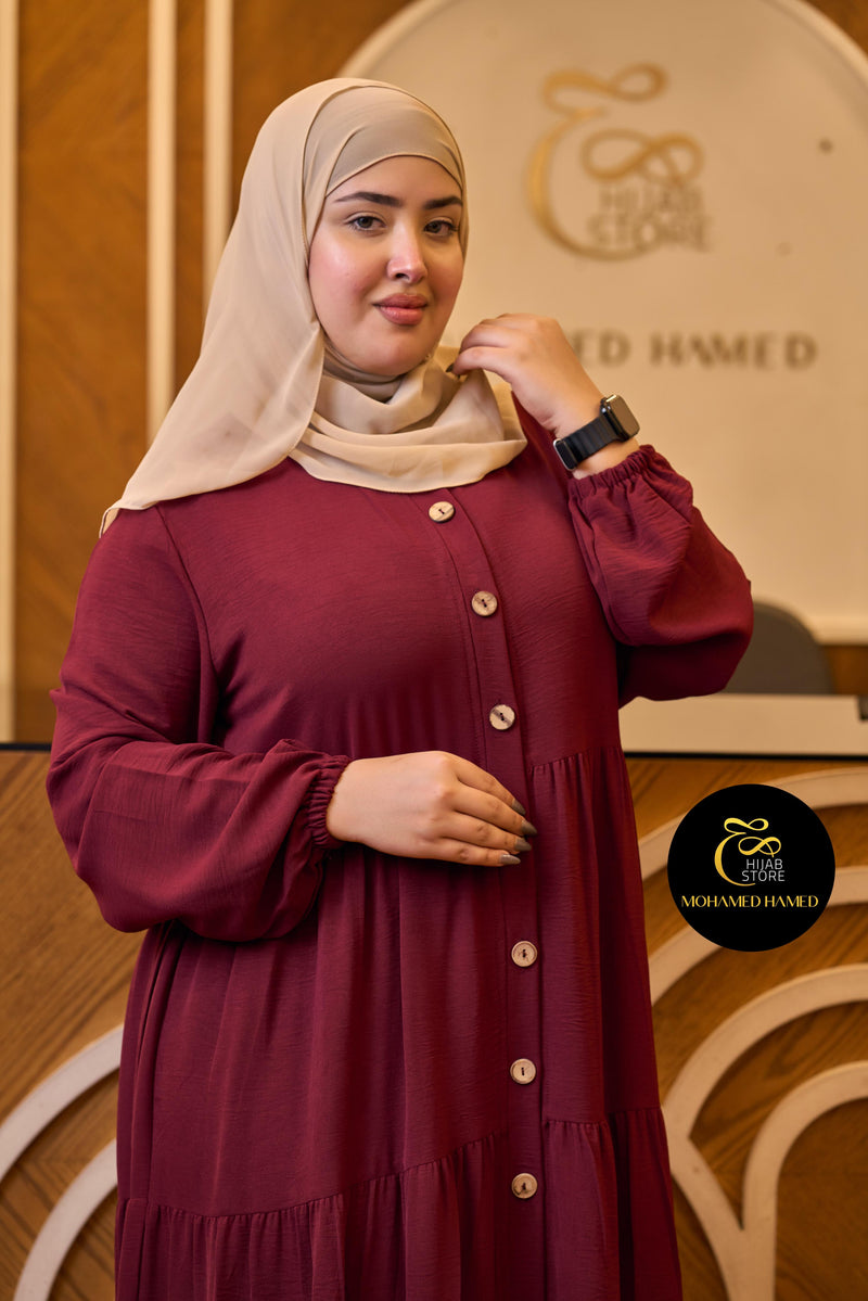 فستان طويل بأزرار أمامية من قماش CY التركي