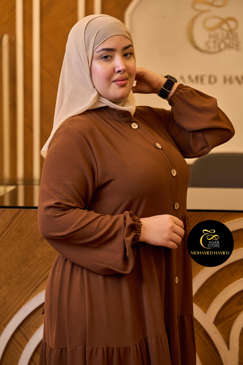 فستان طويل بأزرار أمامية من قماش CY التركي