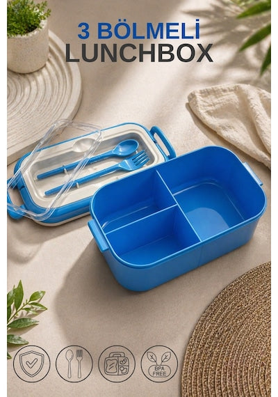 Lunch Box Compartimentée avec Cuillère et Fourchette – 3 Compartiments