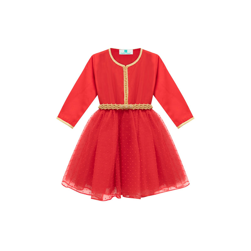 Caftan - Rouge à pois pour fille