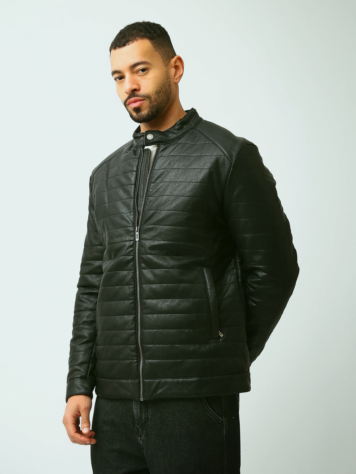 Blouson Homme Effet Cuir Matelassé à Col Montant Zippé - JAC26WLBP28410TM1