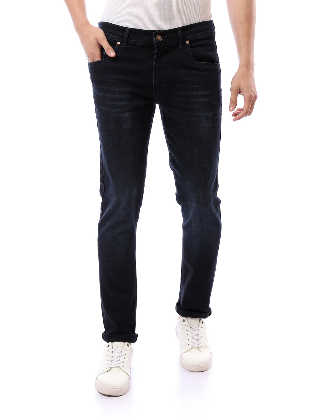 جينز Slim Fit رجالي بتأثير باهت وتصميم 5 جيوب – كاجوال عصري - JNS22SFDN22709TM1