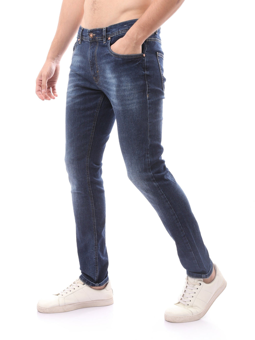 Jean homme coupe slim bleu foncé avec effets délavés – JNS23GPBW22708TM1