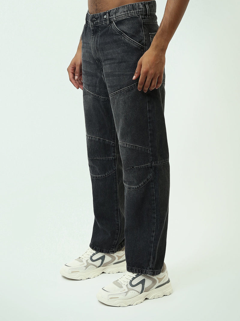 Jean Homme Coupe Baggy à Empiècements et Effet Délavé - JNS25GBBW22147TM1