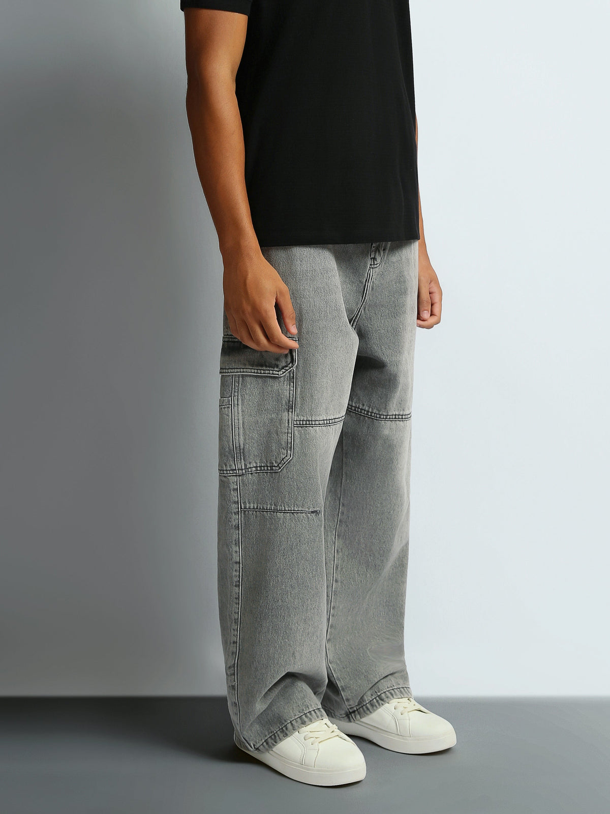 Jean Cargo Homme Gris Délavé à Coupe Baggy – Style Streetwear - JOG26G24000001TM1