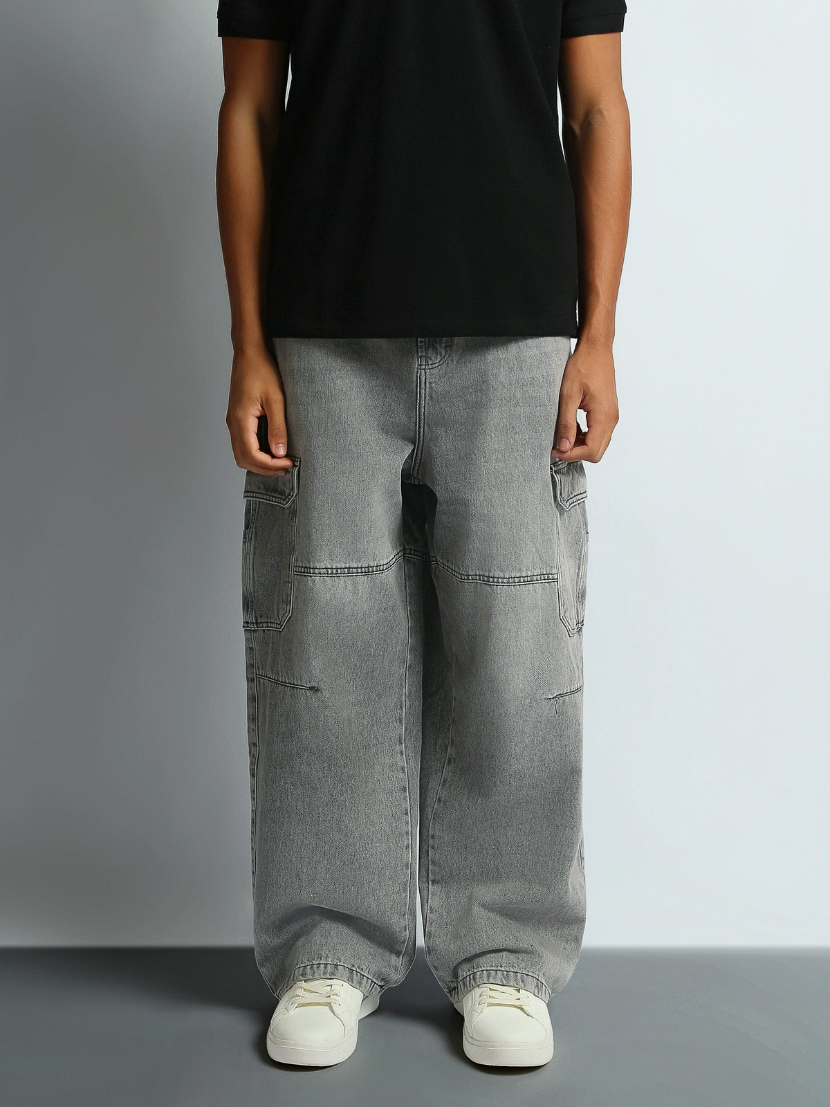 Jean Cargo Homme Gris Délavé à Coupe Baggy – Style Streetwear - JOG26G24000001TM1