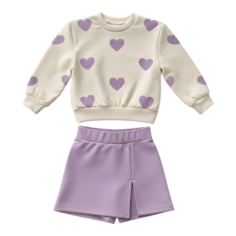 Ensemble Fille Sweat Cœurs et Jupe Short Élégante