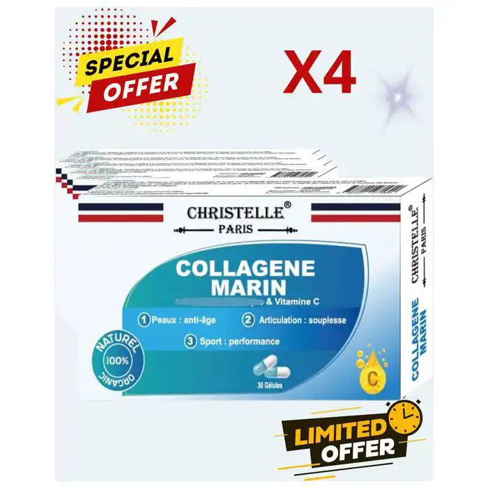 LOT 4 Boites Collagène marin et Vitamine C, santé et bien-être anti-age, anti-ride pour cheveux, peau et articulations