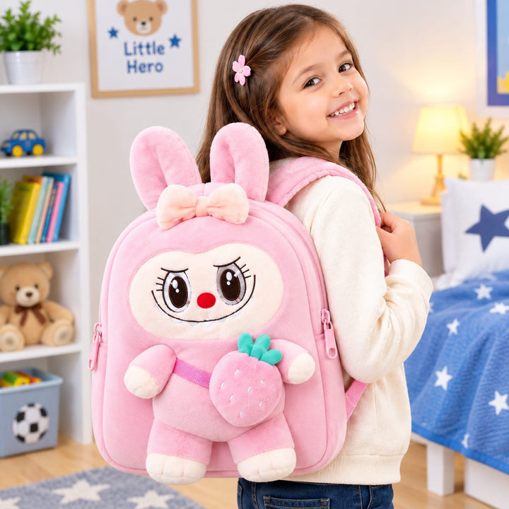 Sac à dos enfant Labubu en peluche-modèle  avec motif fraise