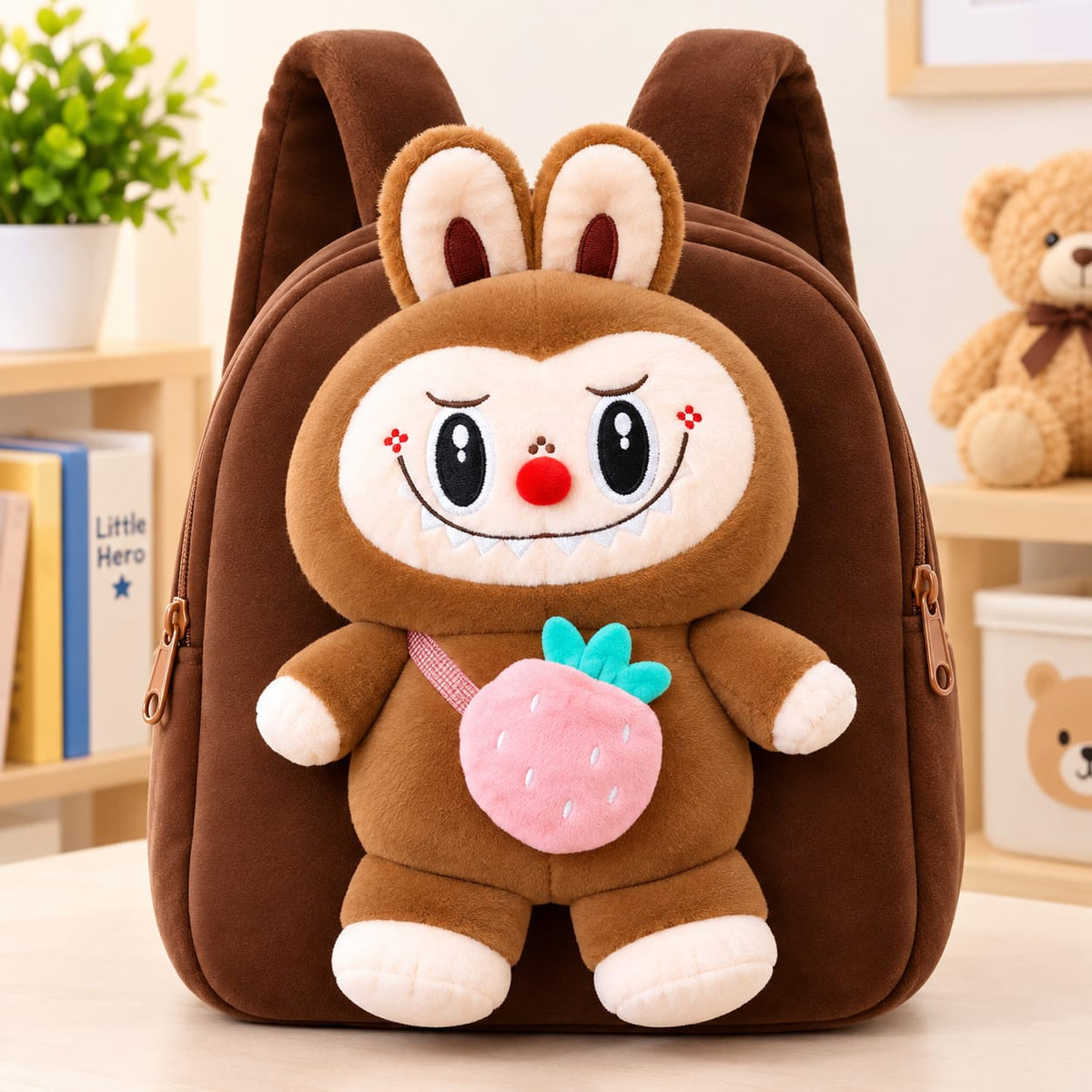 Sac à dos enfant Labubu en peluche-modèle  avec motif fraise