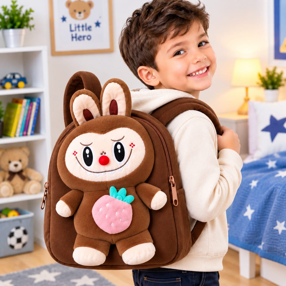 Sac à dos enfant Labubu en peluche-modèle  avec motif fraise