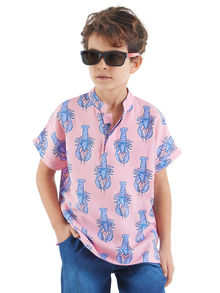 Chemise garçon à imprimé homard – Col mao, 100% viscose