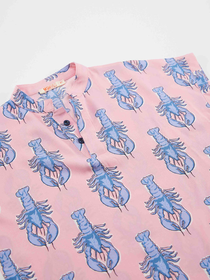 Chemise garçon à imprimé homard – Col mao, 100% viscose