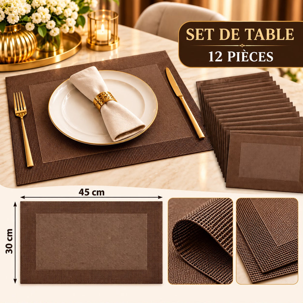 NAPPERSON - Set de 12 Sets de Table MARRON– 45 × 30 cm