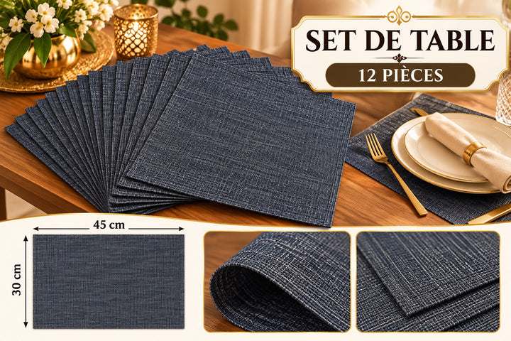 NAPPERSON - Set de 12 Sets de Table bleu – 45 × 30 cm