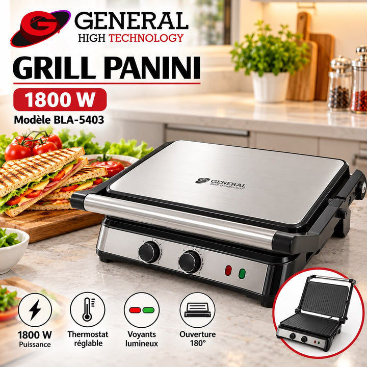 PANINI GENERAL 1800W NOIR OUVERTURE 180°
