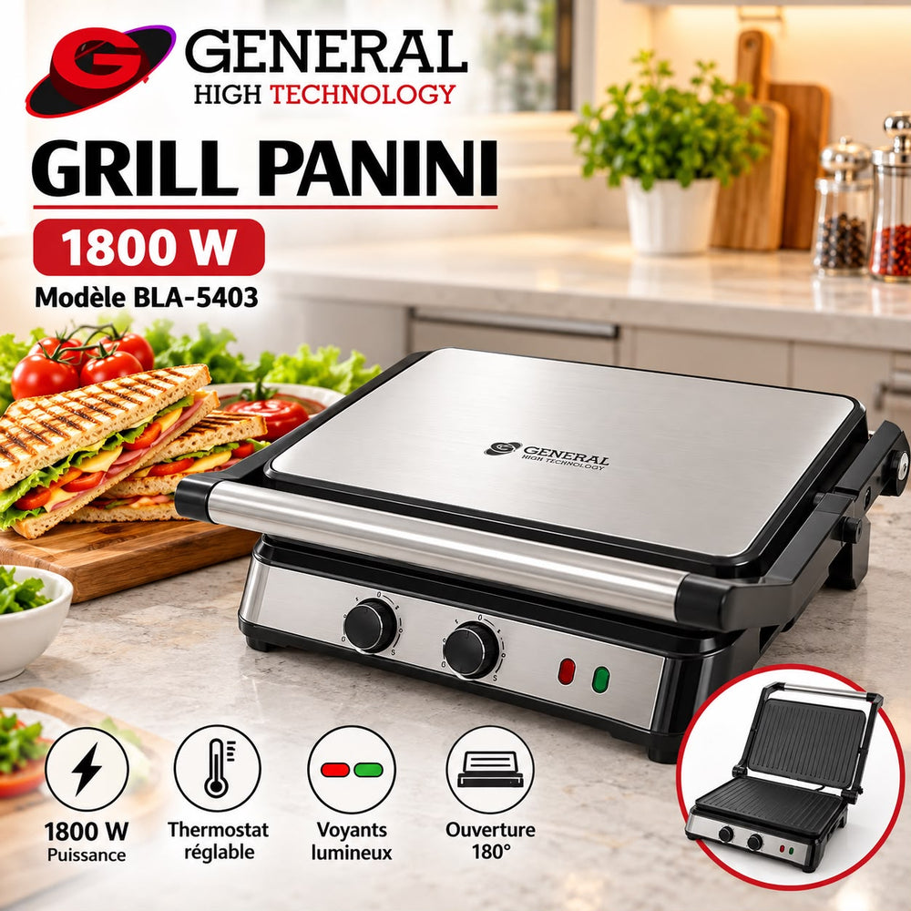 PANINI GENERAL 1800W NOIR OUVERTURE 180°