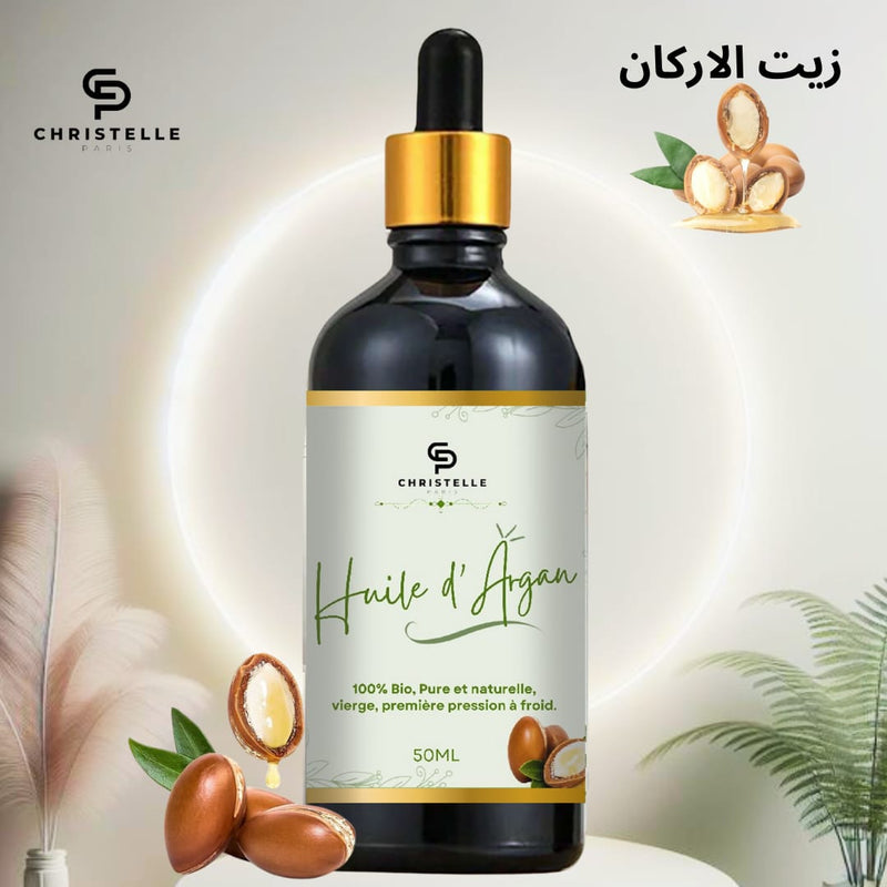 زيت الأرجان العضوي الطبيعي 100% مع فرشاة شعر خشبية فاخرة
