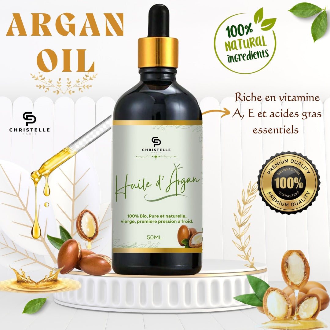 زيت الأرجان العضوي الطبيعي 100% مع فرشاة شعر خشبية فاخرة