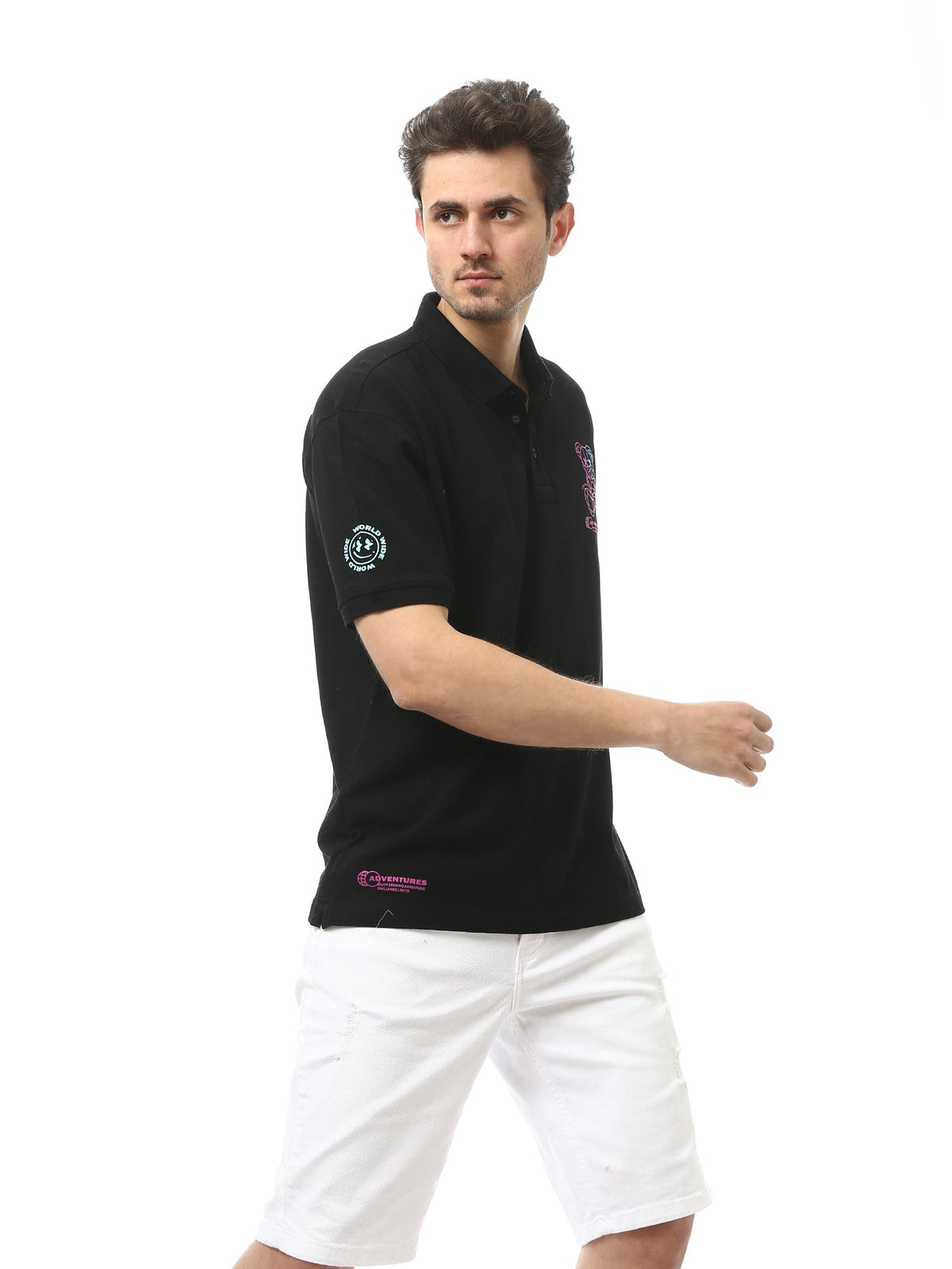 Polo pour homme noir avec un motif distinctif - POS24SPPR21839TM1