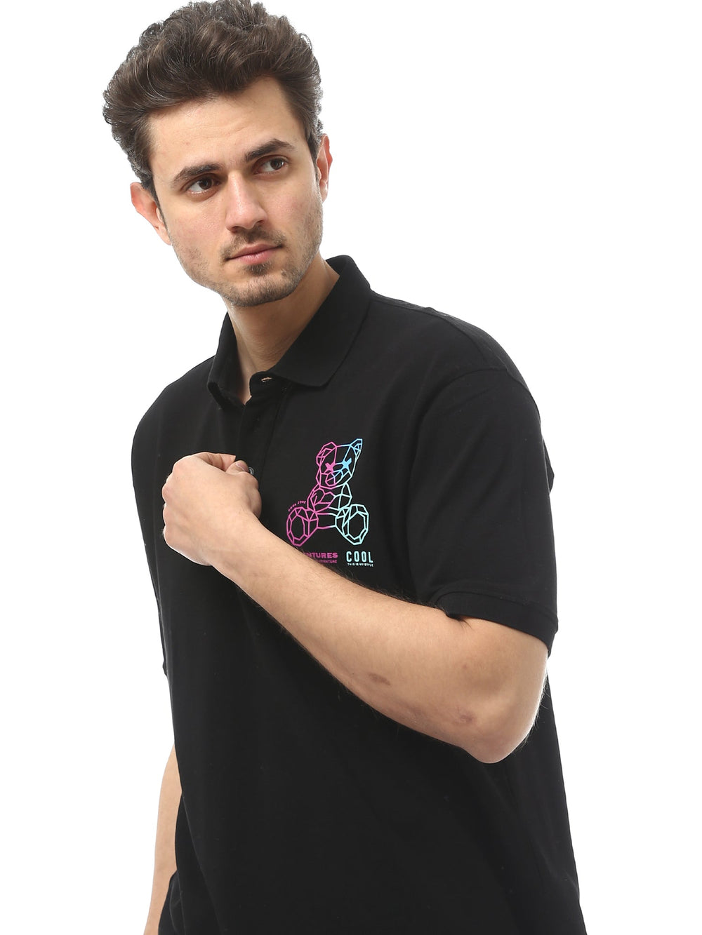 Polo pour homme noir avec un motif distinctif - POS24SPPR21839TM1