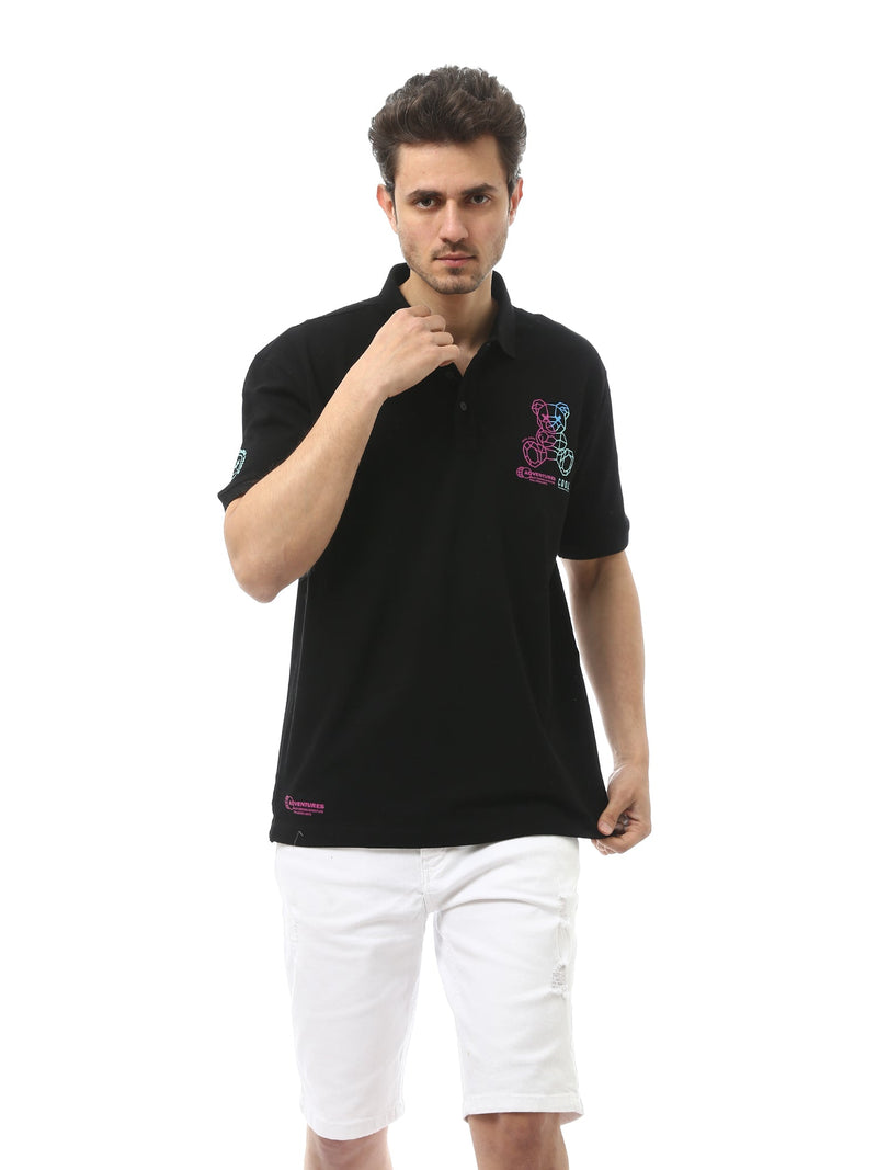 Polo pour homme noir avec un motif distinctif - POS24SPPR21839TM1