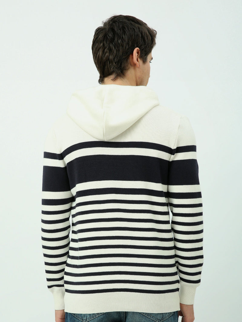 Pull à Capuche Homme en Maille Rayée – Style Casual et Moderne - PUL25WPPD27815TM1