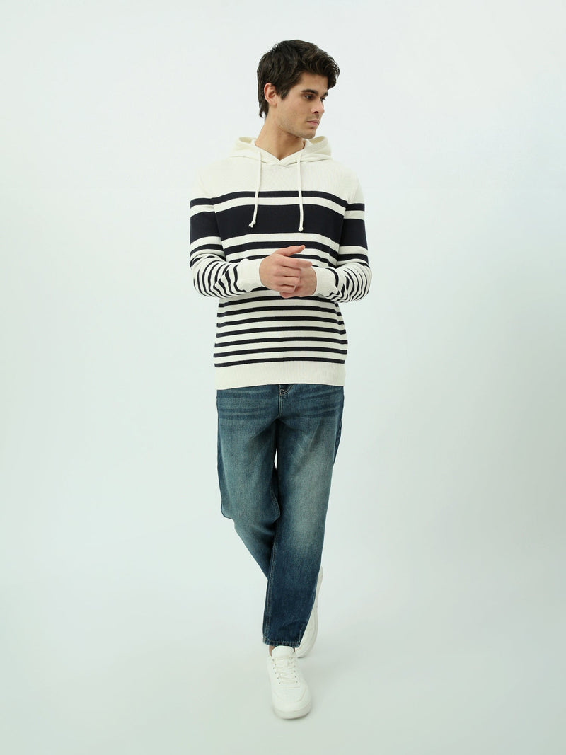 Pull à Capuche Homme en Maille Rayée – Style Casual et Moderne - PUL25WPPD27815TM1
