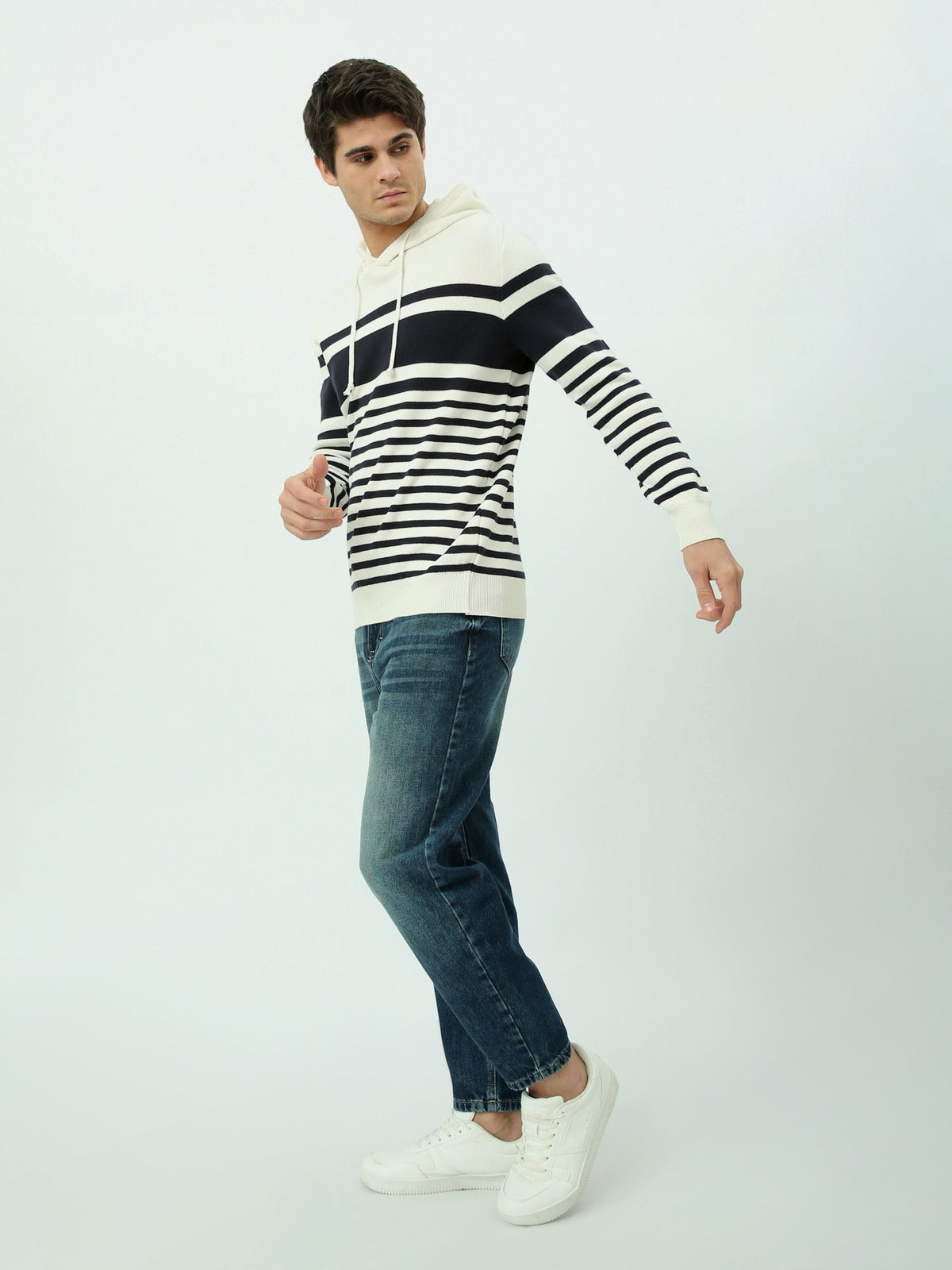 Pull à Capuche Homme en Maille Rayée – Style Casual et Moderne - PUL25WPPD27815TM1