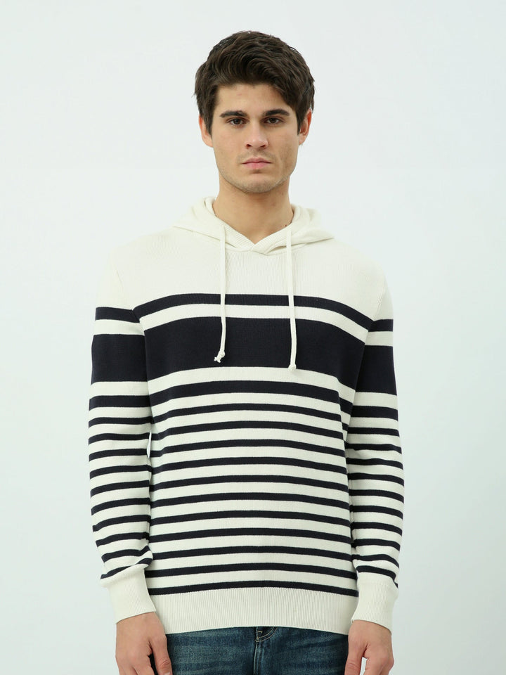 Pull à Capuche Homme en Maille Rayée – Style Casual et Moderne - PUL25WPPD27815TM1