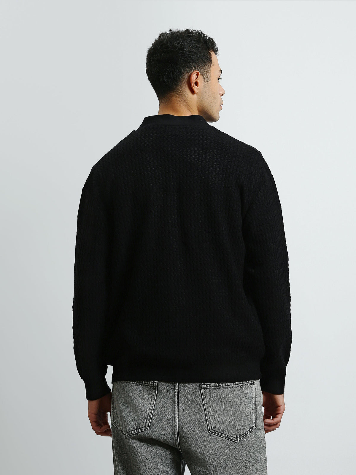 Cardigan Homme en Maille Texturée à Col V et Boutons - PUL26WCPB27916TM1