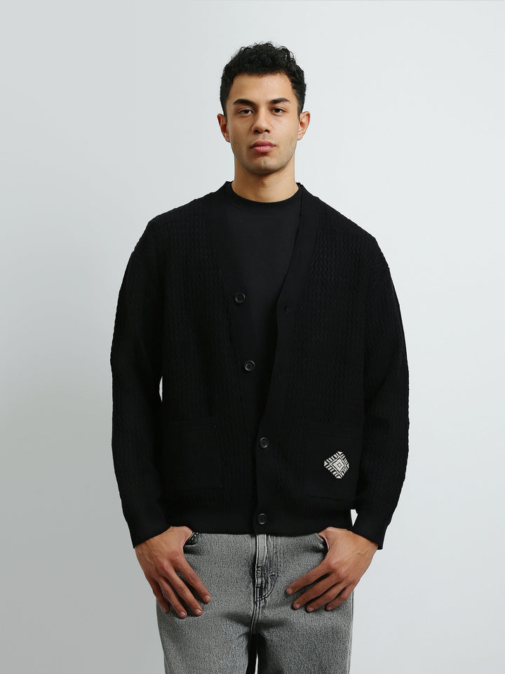 Cardigan Homme en Maille Texturée à Col V et Boutons - PUL26WCPB27916TM1