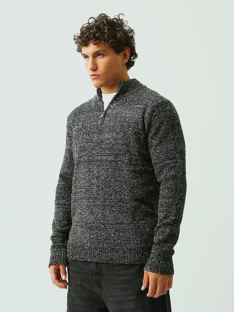 Pull Homme en Maille Chiné à Col Camionneur Zippé - PUL26WPPF27909TM1