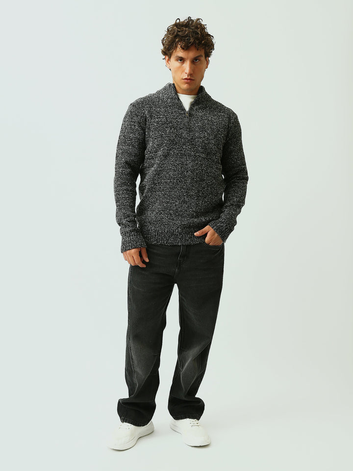 Pull Homme en Maille Chiné à Col Camionneur Zippé - PUL26WPPF27909TM1