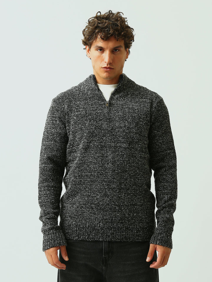 Pull Homme en Maille Chiné à Col Camionneur Zippé - PUL26WPPF27909TM1