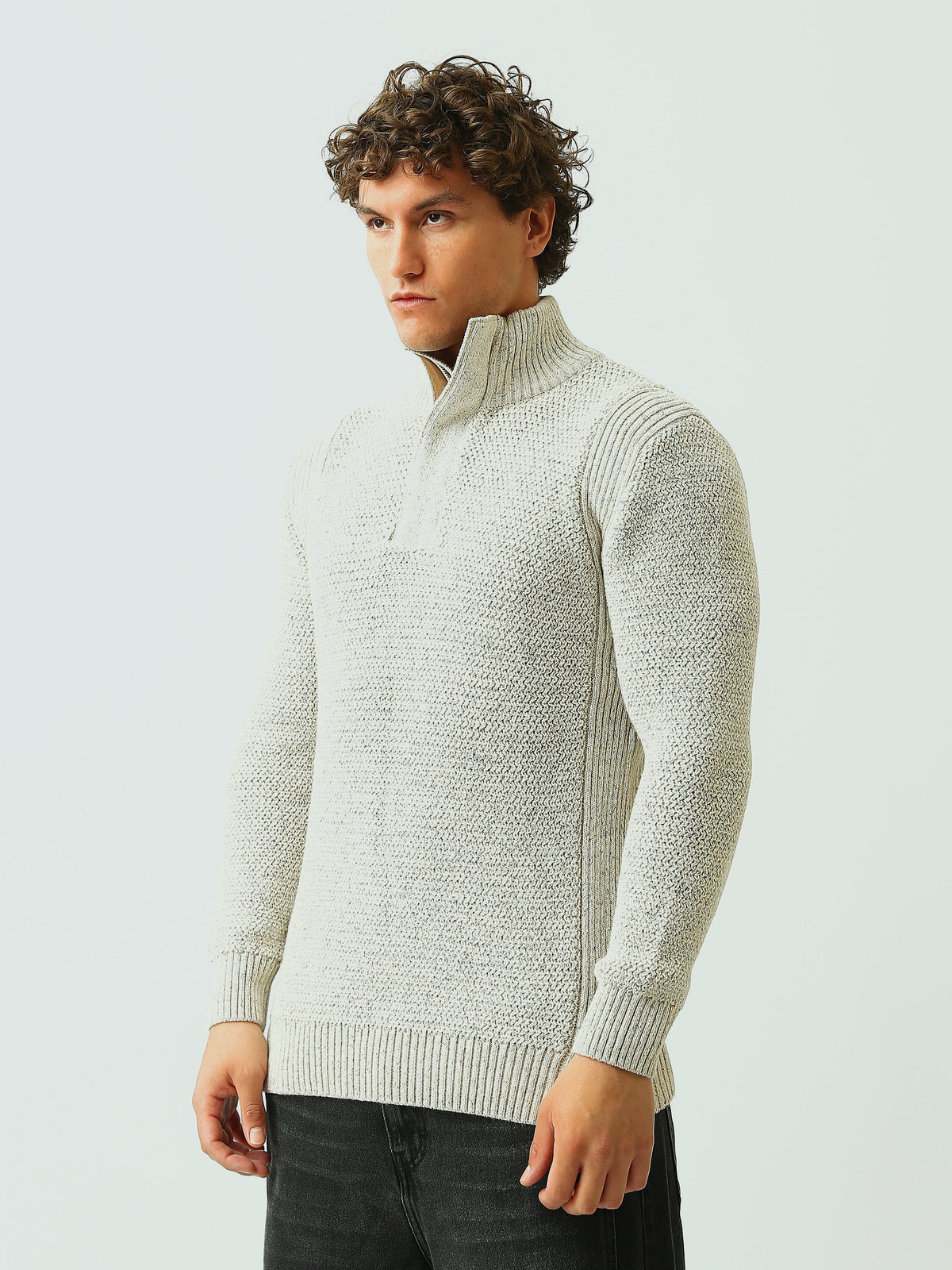 Pull Homme en Maille Texturée à Col Camionneur Zippé - PUL26WPPF27936TM1