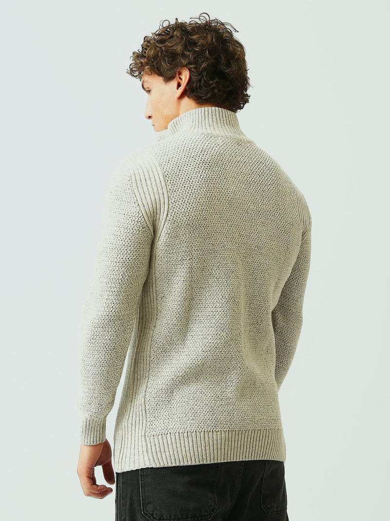 Pull Homme en Maille Texturée à Col Camionneur Zippé - PUL26WPPF27936TM1