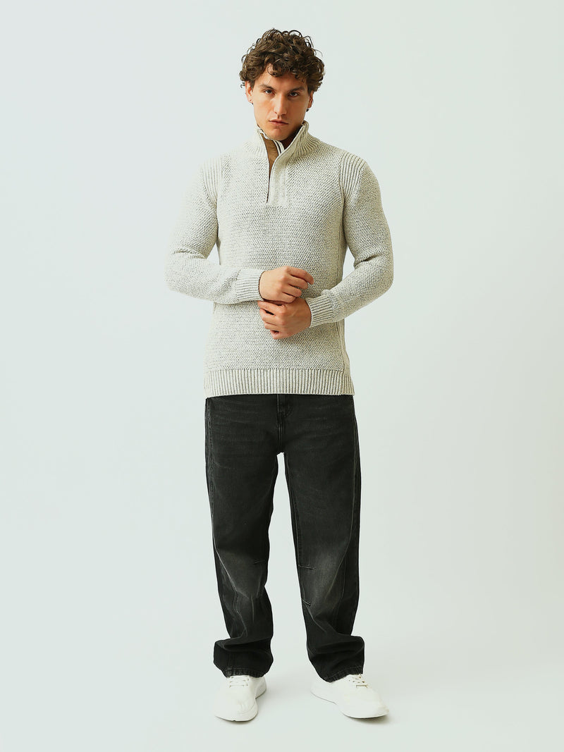 Pull Homme en Maille Texturée à Col Camionneur Zippé - PUL26WPPF27936TM1