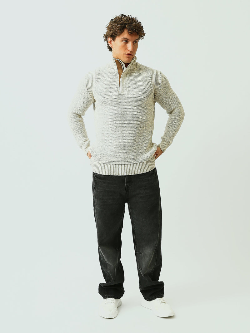 Pull Homme en Maille Texturée à Col Camionneur Zippé - PUL26WPPF27936TM1