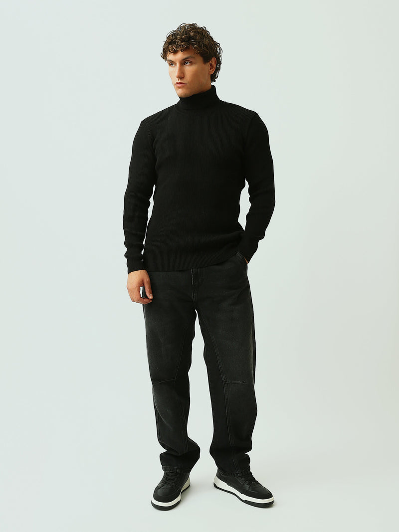 Pull Homme à Col Roulé en Maille Côtelée – Style Élégant - PUL26WPPH27933TM1