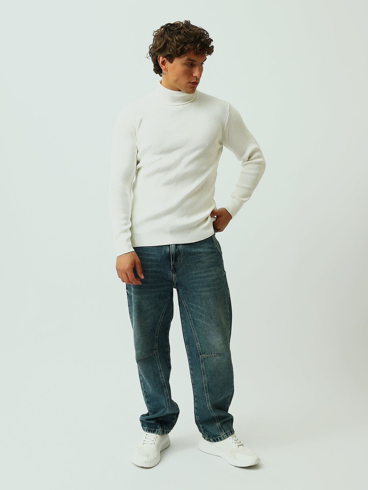 Pull Homme à Col Roulé en Maille Côtelée – Style Élégant - PUL26WPPH27933TM1