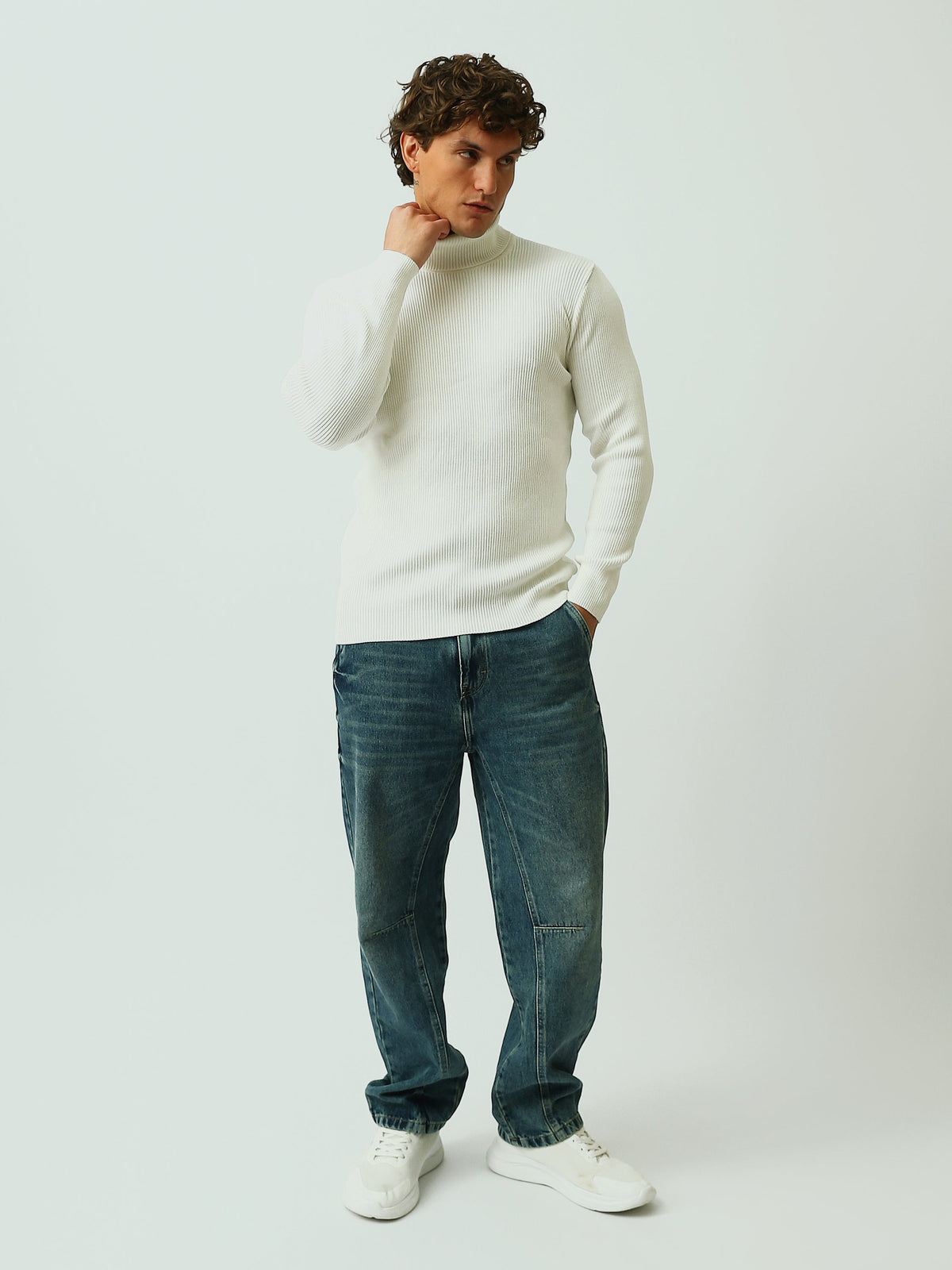 Pull Homme à Col Roulé en Maille Côtelée – Style Élégant - PUL26WPPH27933TM1