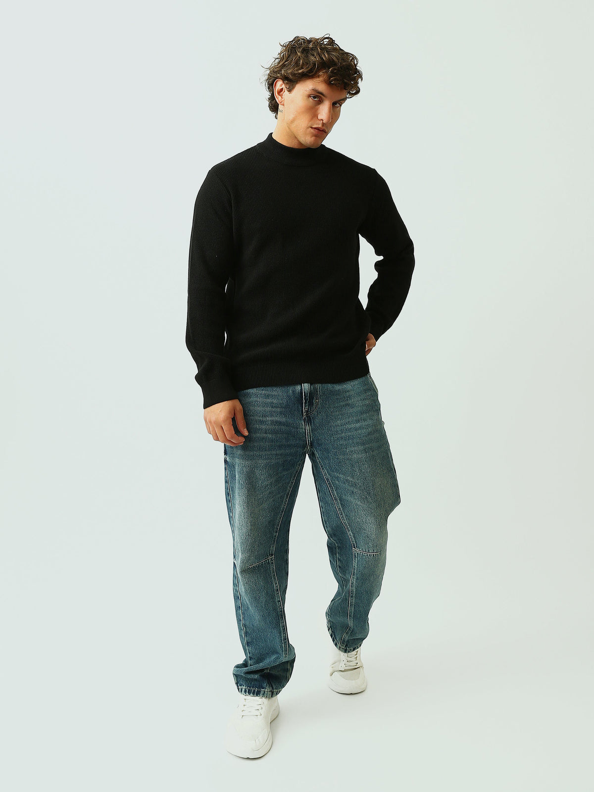 Pull Homme en Maille Texturée à Col Montant – Style Casual Chic - PUL26WPPH27935TM1